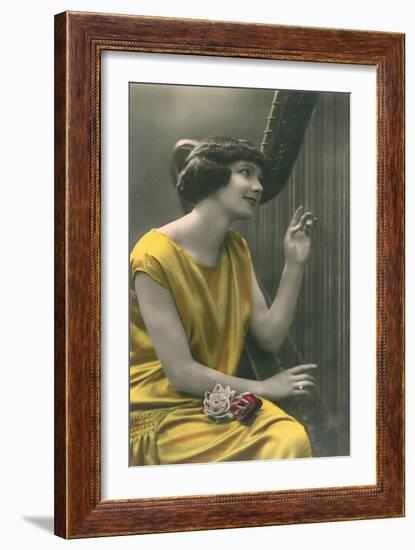 Woman Playing Harp-null-Framed Art Print