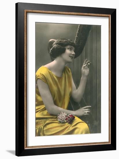 Woman Playing Harp-null-Framed Art Print