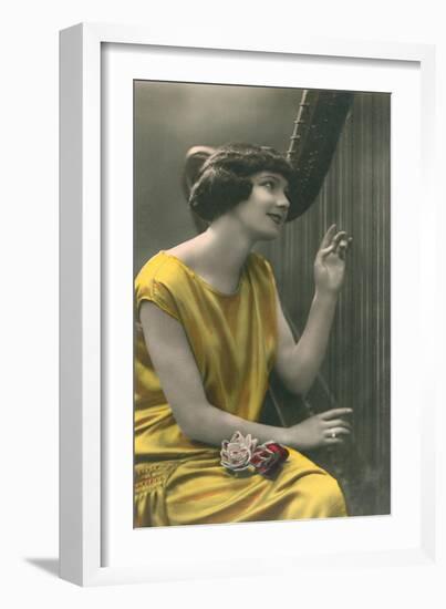 Woman Playing Harp-null-Framed Art Print