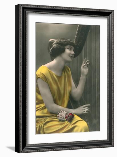 Woman Playing Harp-null-Framed Art Print