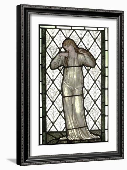 Woman Playing Lute on Stained Glass Window-Edward Burne-Jones-Framed Giclee Print