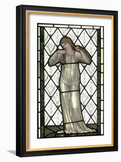 Woman Playing Lute on Stained Glass Window-Edward Burne-Jones-Framed Giclee Print