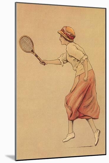 Woman Playing Tennis-null-Mounted Art Print