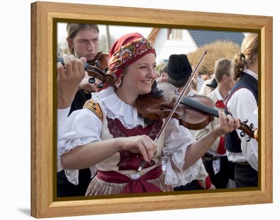 Woman Playing Violin and Wearing Folk Dress, Borsice, Brnensko, Czech Republic-Richard Nebesky-Framed Premier Image Canvas