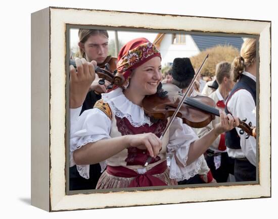 Woman Playing Violin and Wearing Folk Dress, Borsice, Brnensko, Czech Republic-Richard Nebesky-Framed Premier Image Canvas