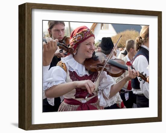 Woman Playing Violin and Wearing Folk Dress, Borsice, Brnensko, Czech Republic-Richard Nebesky-Framed Photographic Print