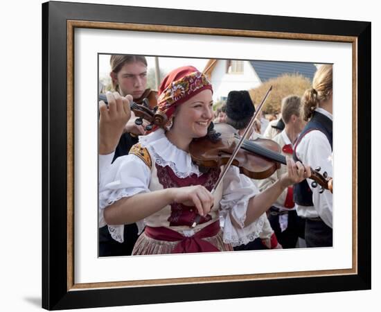 Woman Playing Violin and Wearing Folk Dress, Borsice, Brnensko, Czech Republic-Richard Nebesky-Framed Photographic Print