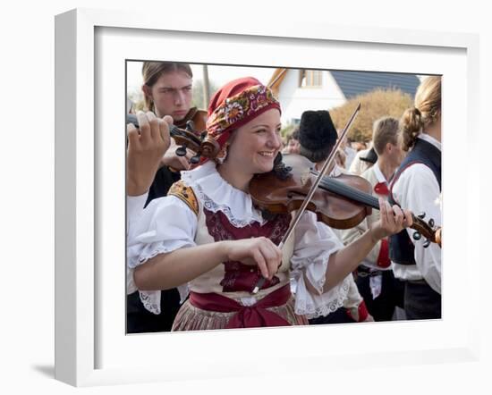 Woman Playing Violin and Wearing Folk Dress, Borsice, Brnensko, Czech Republic-Richard Nebesky-Framed Photographic Print