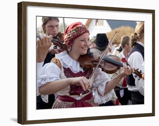 Woman Playing Violin and Wearing Folk Dress, Borsice, Brnensko, Czech Republic-Richard Nebesky-Framed Photographic Print