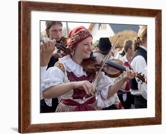 Woman Playing Violin and Wearing Folk Dress, Borsice, Brnensko, Czech Republic-Richard Nebesky-Framed Photographic Print