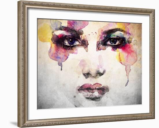 Woman Portrait .Abstract Watercolor .Fashion Background-Anna Ismagilova-Framed Art Print