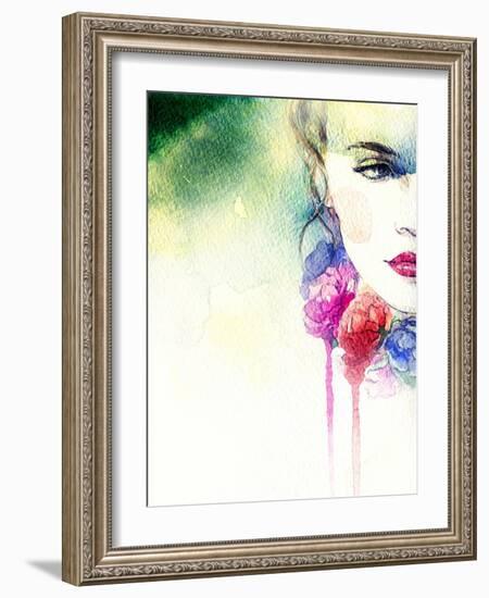 Woman Portrait .Abstract Watercolor .Fashion Background-Anna Ismagilova-Framed Art Print