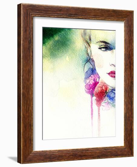 Woman Portrait .Abstract Watercolor .Fashion Background-Anna Ismagilova-Framed Art Print