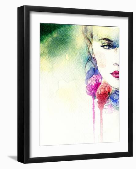 Woman Portrait .Abstract Watercolor .Fashion Background-Anna Ismagilova-Framed Art Print