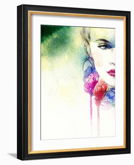 Woman Portrait .Abstract Watercolor .Fashion Background-Anna Ismagilova-Framed Art Print