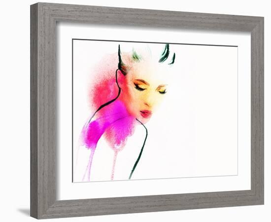 Woman Portrait .Abstract Watercolor .Fashion Background-Anna Ismagilova-Framed Art Print