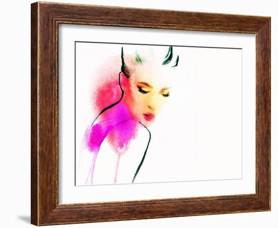 Woman Portrait .Abstract Watercolor .Fashion Background-Anna Ismagilova-Framed Art Print