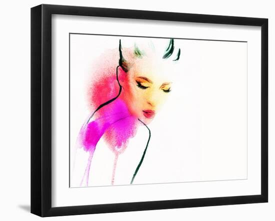 Woman Portrait .Abstract Watercolor .Fashion Background-Anna Ismagilova-Framed Art Print