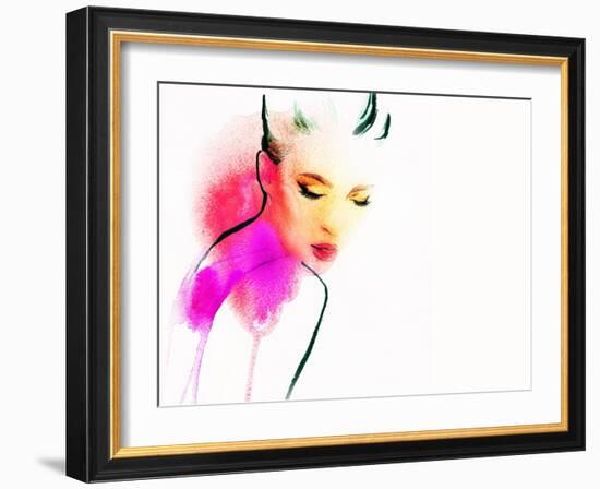 Woman Portrait .Abstract Watercolor .Fashion Background-Anna Ismagilova-Framed Art Print