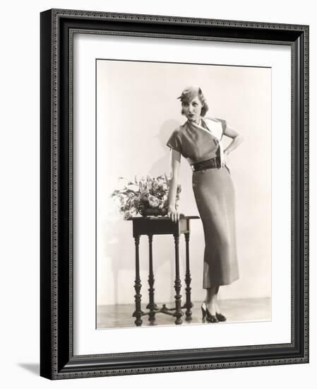 Woman Posing in Long Dress with Matching Hat-null-Framed Photo