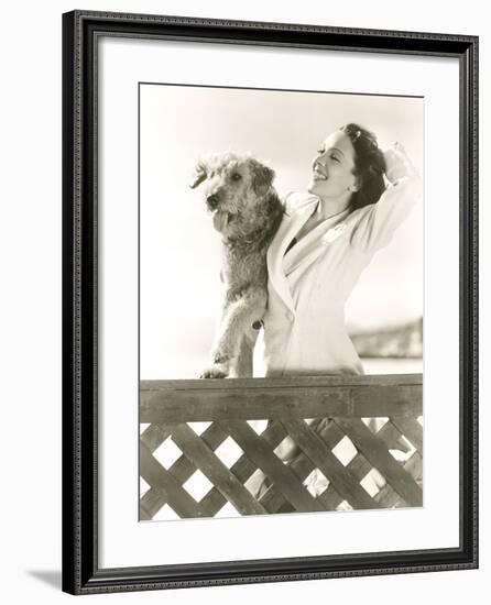 Woman Posing with Her Airedale at the Beach-null-Framed Photo