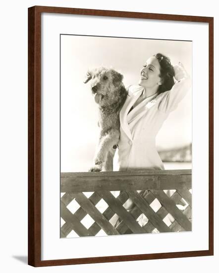 Woman Posing with Her Airedale at the Beach-null-Framed Photo