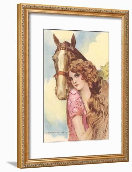 Woman Posing with Horse-null-Framed Art Print