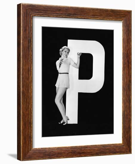 Woman Posing with Huge Letter P-Everett Collection-Framed Photographic Print