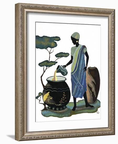 Woman Pouring in Blue-Judy Mastrangelo-Framed Giclee Print