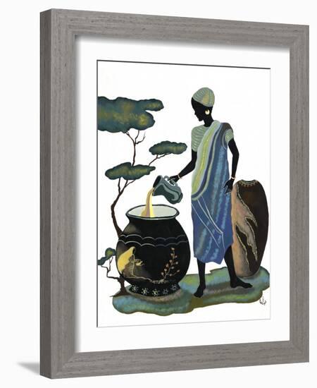 Woman Pouring in Blue-Judy Mastrangelo-Framed Giclee Print