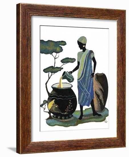 Woman Pouring in Blue-Judy Mastrangelo-Framed Giclee Print