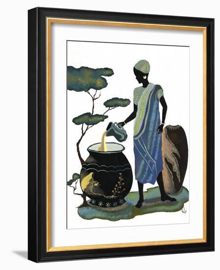 Woman Pouring in Blue-Judy Mastrangelo-Framed Giclee Print