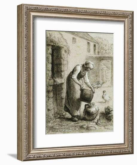 Woman Pouring Water into Milk Cans-Jean-François Millet-Framed Giclee Print