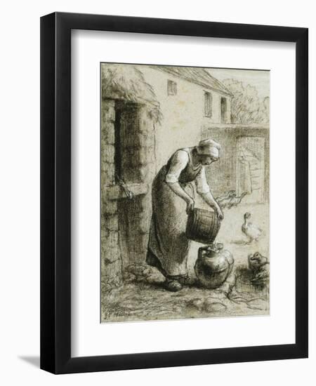 Woman Pouring Water into Milk Cans-Jean-François Millet-Framed Giclee Print