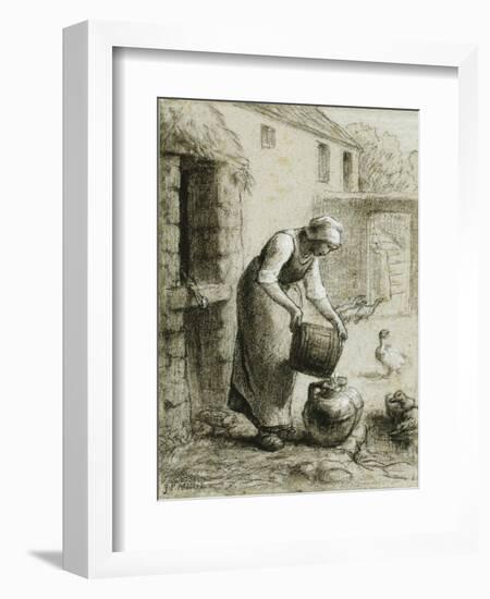 Woman Pouring Water into Milk Cans-Jean-François Millet-Framed Giclee Print