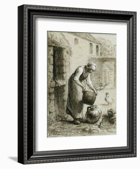 Woman Pouring Water into Milk Cans-Jean-François Millet-Framed Giclee Print