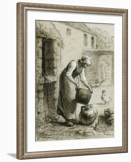 Woman Pouring Water into Milk Cans-Jean-François Millet-Framed Giclee Print