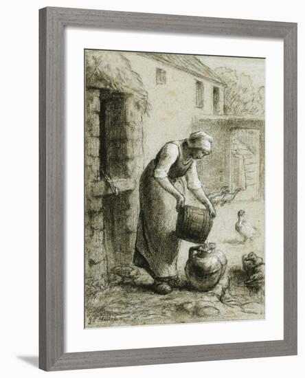 Woman Pouring Water into Milk Cans-Jean-François Millet-Framed Giclee Print