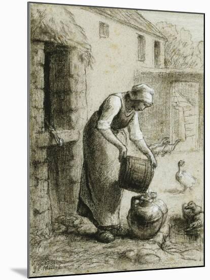 Woman Pouring Water into Milk Cans-Jean-François Millet-Mounted Giclee Print
