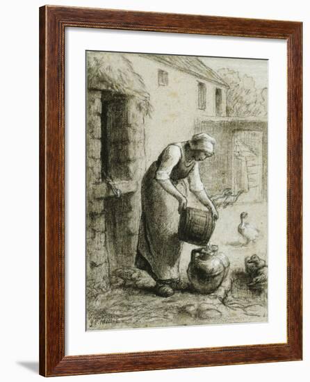 Woman Pouring Water into Milk Cans-Jean-François Millet-Framed Giclee Print