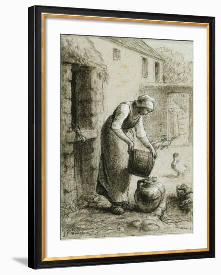 Woman Pouring Water into Milk Cans-Jean-François Millet-Framed Giclee Print