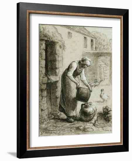 Woman Pouring Water into Milk Cans-Jean-François Millet-Framed Giclee Print