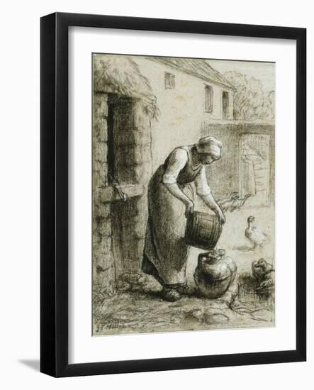 Woman Pouring Water into Milk Cans-Jean-François Millet-Framed Giclee Print