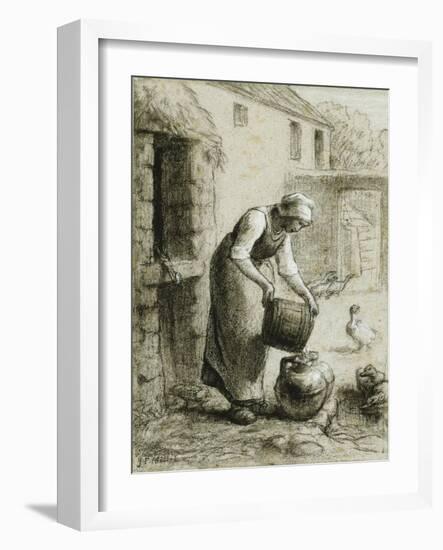 Woman Pouring Water into Milk Cans-Jean-François Millet-Framed Giclee Print