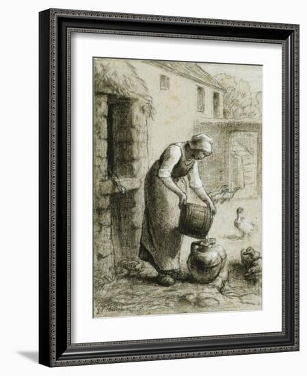 Woman Pouring Water into Milk Cans-Jean-François Millet-Framed Giclee Print