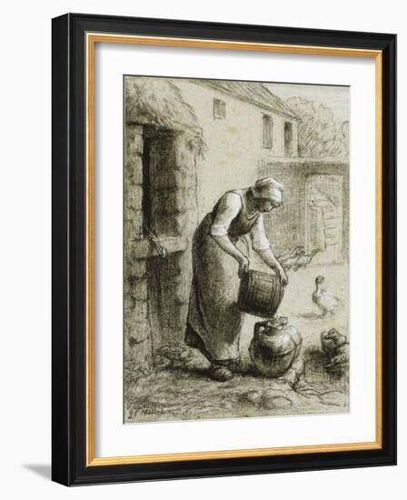 Woman Pouring Water into Milk Cans-Jean-François Millet-Framed Giclee Print