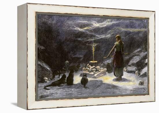 Woman Practicing Sorcery with Black Cats as Companions-null-Framed Premier Image Canvas