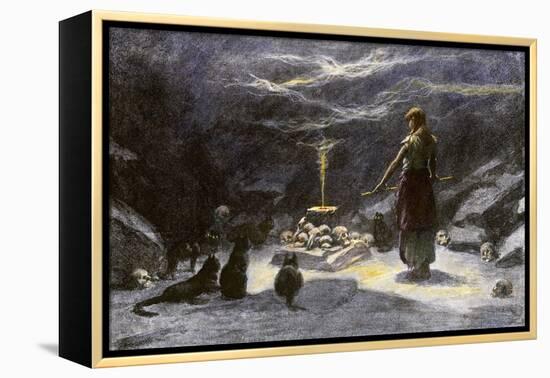 Woman Practicing Sorcery with Black Cats as Companions-null-Framed Premier Image Canvas