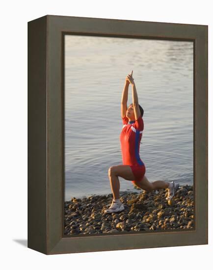 Woman Practicing Yoga on the Riverside, Bainbridge Island, Washington State, USA-null-Framed Premier Image Canvas