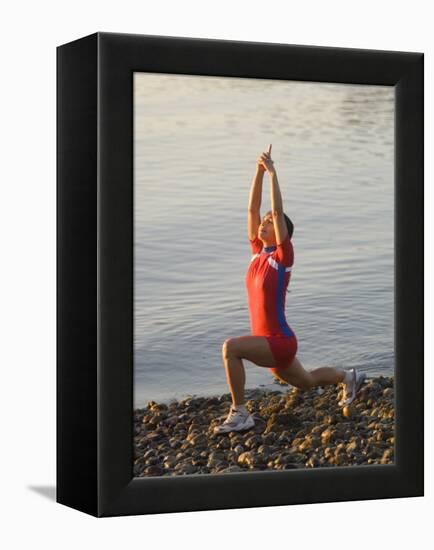 Woman Practicing Yoga on the Riverside, Bainbridge Island, Washington State, USA-null-Framed Premier Image Canvas